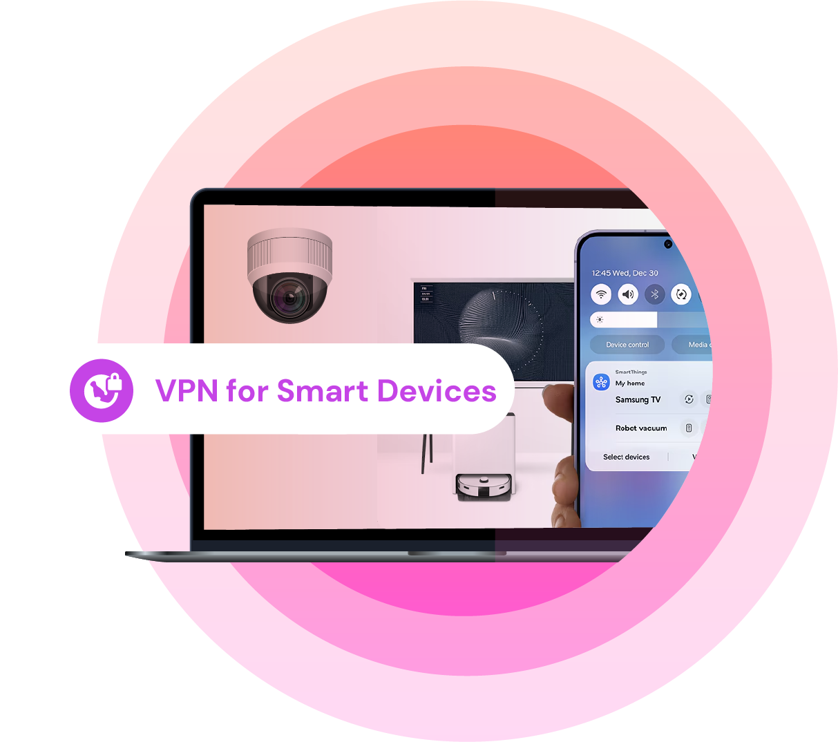 Label "VPN for smart devices" and devices illustrated such as smart home camera, etc